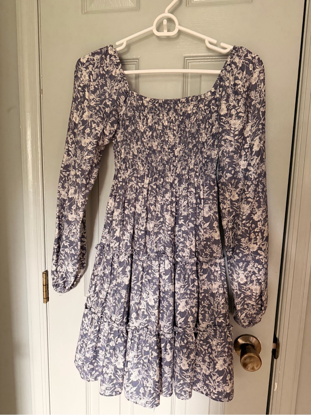 Altar'd State Blue and White Smocked Floral Dress
